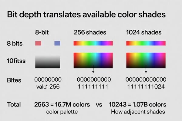 LCD color depth diagram showing how bits translate into shades per channel