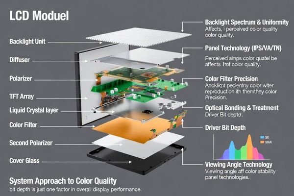 LCD module layer diagram showing backlight, panel, and cover glass structure