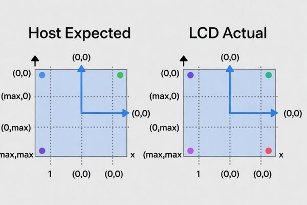 A diagram illustrating a coordinate system mismatch between a host and an LCD panel