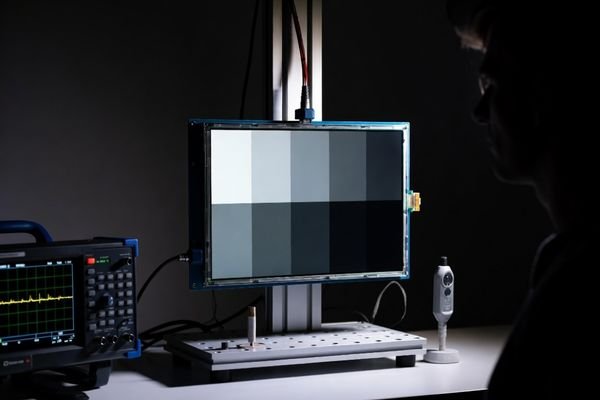 An LCD module displaying a stable, dim image in a dark room