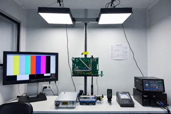 A controlled inspection station for LCD modules with defined lighting and viewing setup