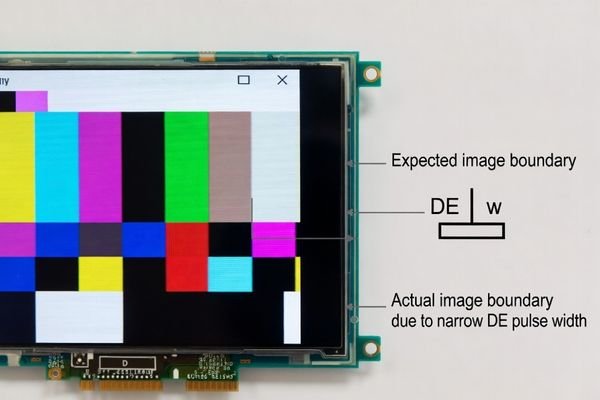 An LCD module showing a black bar on the side due to incorrect DE timing