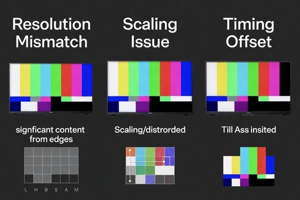 A visual guide comparing the effects of resolution, scaling, and timing mismatches