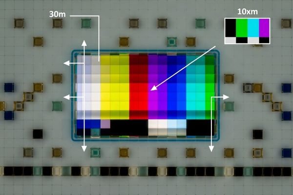 A magnified view of a dithered pattern showing alternating pixel colors