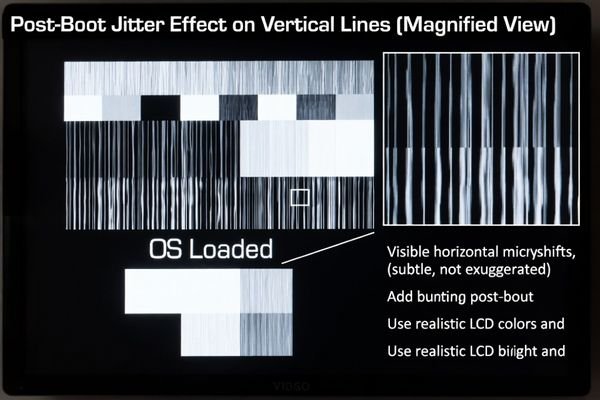 An LCD screen showing subtle horizontal jitter on vertical lines