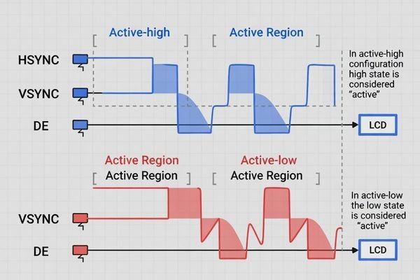 A timing diagram illustrating active-high versus active-low signal polarity
