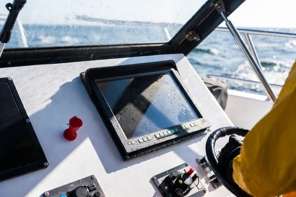 Marine control display exposed to moisture and sea spray in an outdoor installation area