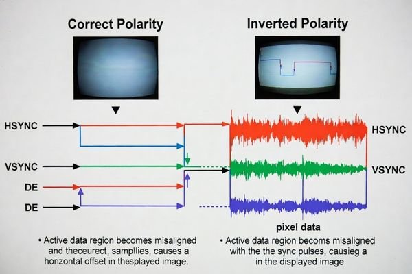 A timing diagram showing the effect of inverted HSYNC polarity
