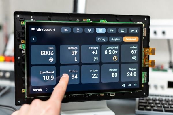 An LCD module displaying a perfectly inverted image of a user interface