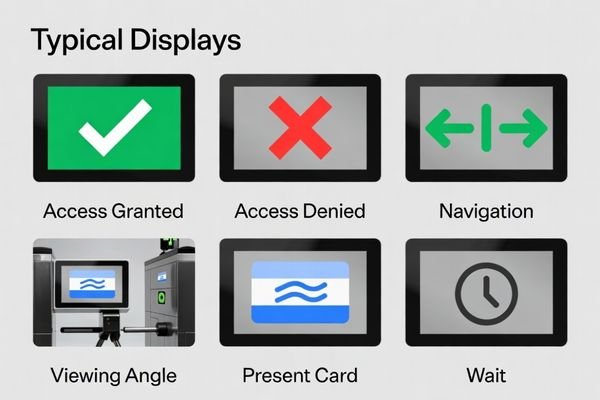 An illustration showing common turnstile UI elements like arrows and status icons