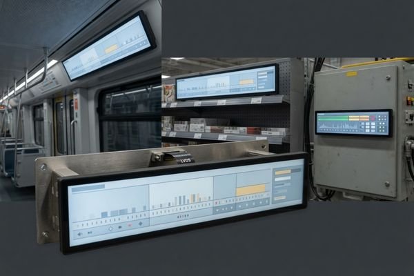 Bar type LCD display modules used in transportation, retail shelf edge, and industrial control equipment