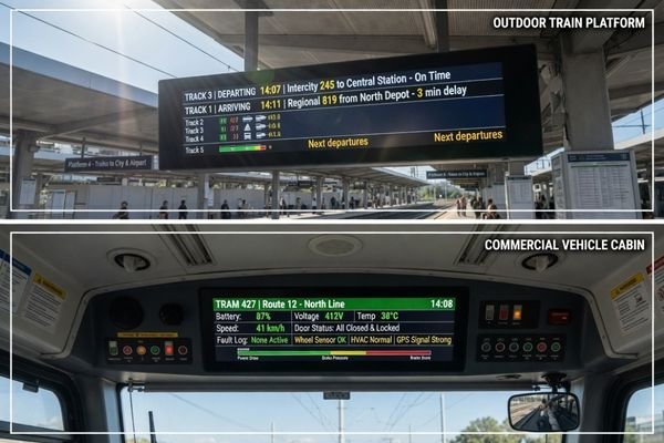 Bar type LCD modules for station platform and vehicle-mounted display scenarios
