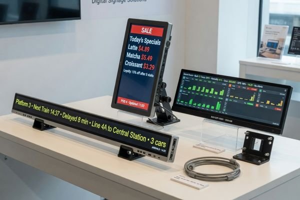 An image showing several bar type LCD displays of different sizes, highlighting their elongated, narrow shape