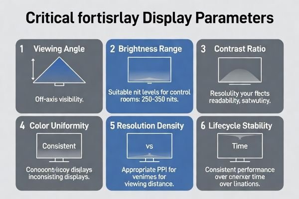 An infographic showing key display parameters like viewing angle, brightness, and contrast
