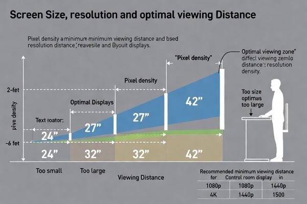 A diagram illustrating the relationship between screen size, resolution, and viewing distance