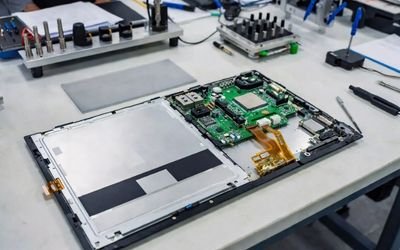 Large custom LCD module prototype on engineering workbench for display development and validation