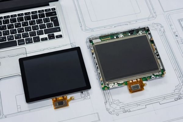 Standard LCD module and custom LCD module compared in an engineering product design and enclosure fitting environment