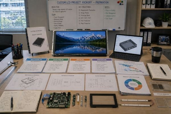 An image showing a structured project input sheet divided into mechanical, electrical, optical, and program sections