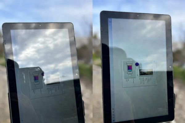 A side-by-side comparison of a standard display washing out in sunlight versus a high-brightness, optically bonded display remaining clear