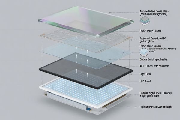 Optical stack-up of a custom high brightness LCD module
