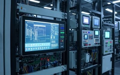 Custom large-format LCD module integrated into industrial control equipment for commercial display applications