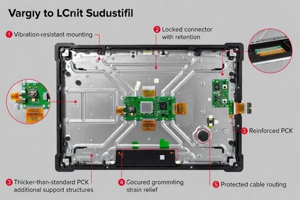 An image showing a rugged connector and reinforced mounting points on an industrial LCD module