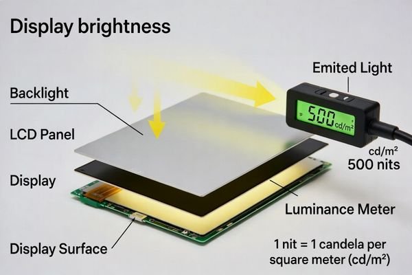 An illustration showing luminance measurement from the surface of an LCD display module