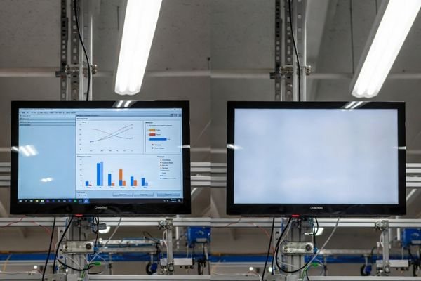 A comparison of a glossy display with strong glare and a hazed display with softer reflections