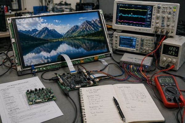 An image of a block diagram showing the connection between a host processor and an LCD module, highlighting the interface signals