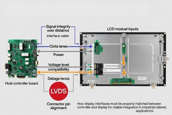 Diagram showing the connection between a host controller and an LCD module through an LVDS interface