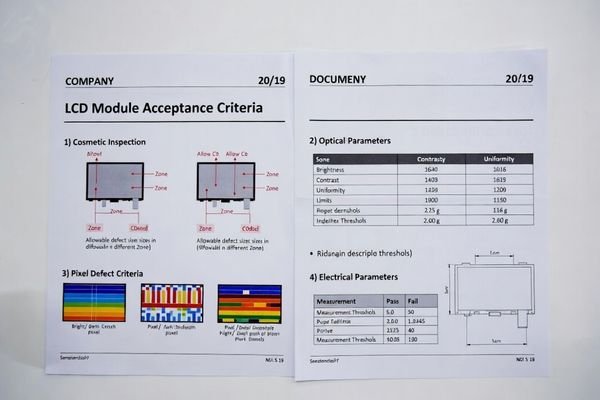 A document page showing a sample of LCD acceptance criteria with detailed rules