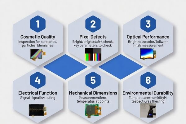 An infographic or checklist showing different categories of acceptance criteria for an LCD module