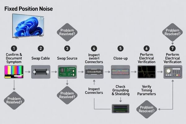 A flowchart illustrating a logical troubleshooting sequence for fixed-position noise