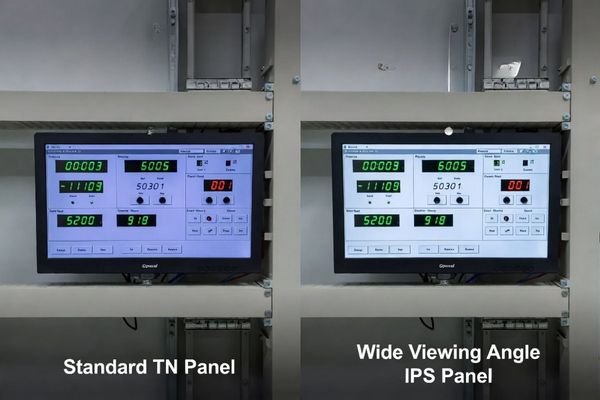 Comparison between a narrow viewing angle panel and a wide viewing angle IPS panel for industrial cabinet viewing conditions