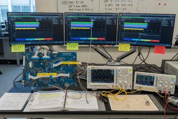 An image showing a visual comparison of bandwidth, power, and integration complexity for LVDS, eDP, and MIPI