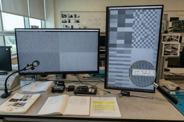 An image showing two pixel grids with the same horizontal resolution but different vertical heights, illustrating why stretched LCD resolution depends on pixel arrangement rather than pixel count alone