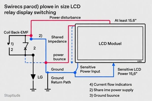 A circuit diagram illustrating how relay switching can affect a shared power and ground path