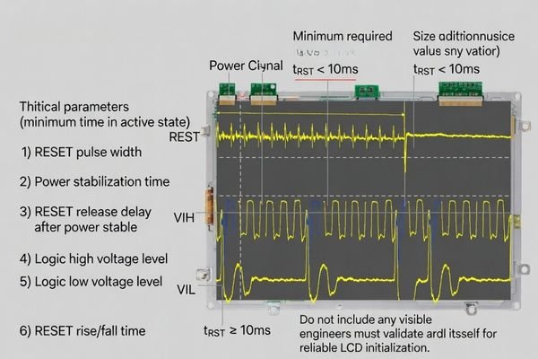 Waveform diagram highlighting RESET pulse width, delay after power, and logic-level parameters