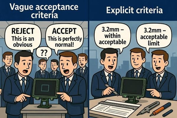 A cartoon showing two people arguing over a display, one saying 