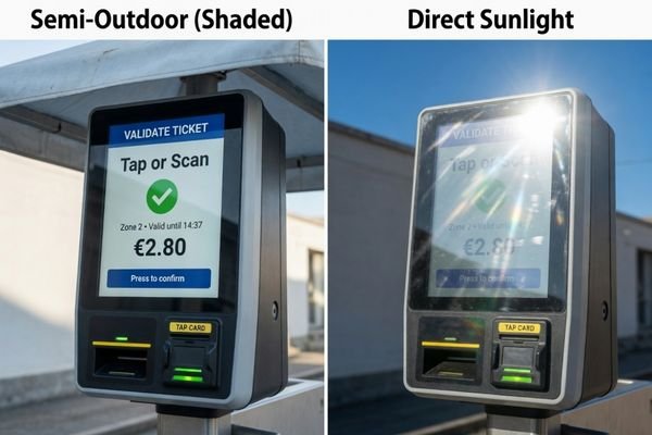 Semi-outdoor vs direct sunlight LCD module readability
