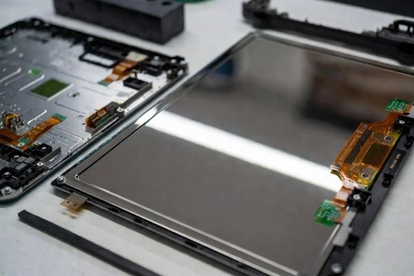 An infographic showing the key technologies behind a sunlight readable display: high-brightness backlight, reflection control, and optical bonding