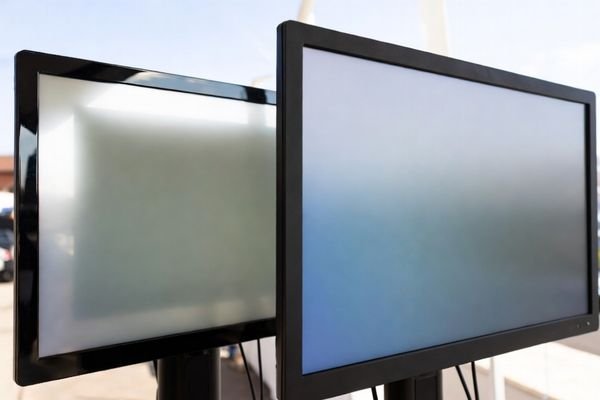 An image comparing a standard display washed out in the sun next to a clear, vibrant sunlight readable display