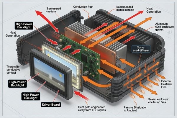 Thermal path and power design for high brightness LCD module