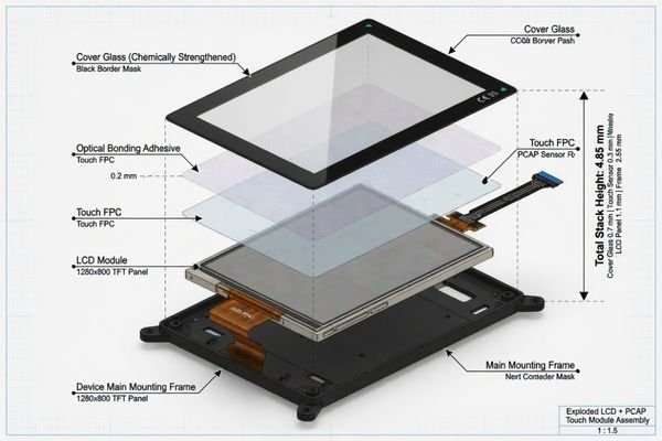 Touch LCD module interface cover glass and mechanical stack-up review