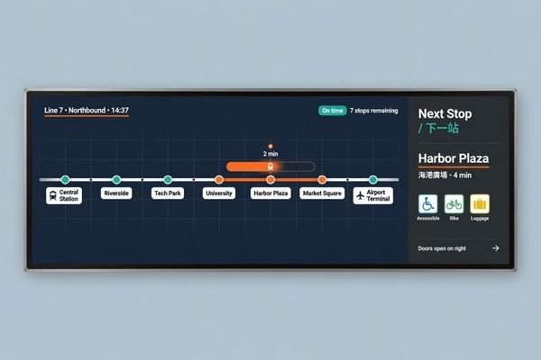 Ultra-wide LCD module UI layout and aspect ratio design for transportation route information