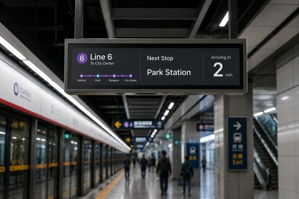 21.5-inch bar LCD module used as metro and bus signage for route information and next stop display