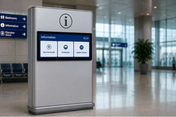 21.5-inch bar LCD module integrated into a public information display terminal for service guidance and queue status