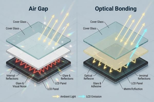 Cross-section of air gap vs optical bonding LCD module stack