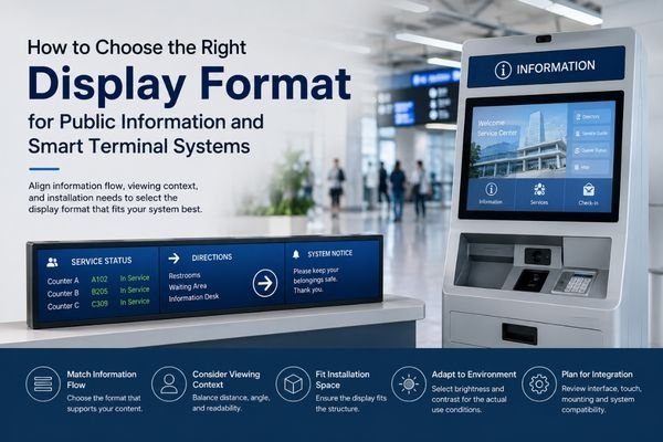 Display format selection for public information systems and smart terminal systems with bar LCD and standard terminal display layouts