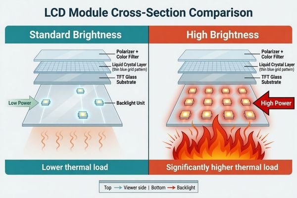 Backlight power and heat generation in high brightness LCD modules